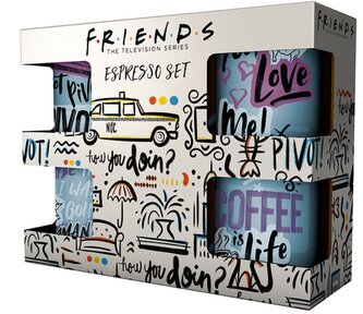 Espresso keramické mini hrnky Friends|Přátelé: Populární citáty set 4 kusů (objem 110 ml)