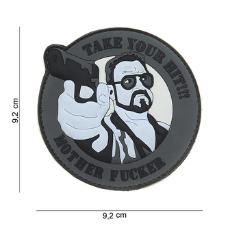 Gumová nášivka 101 Inc nápis Take your hit - šedá