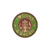 Gumová nášivka Jackets to Go nápis Guns and Bacon - multicam