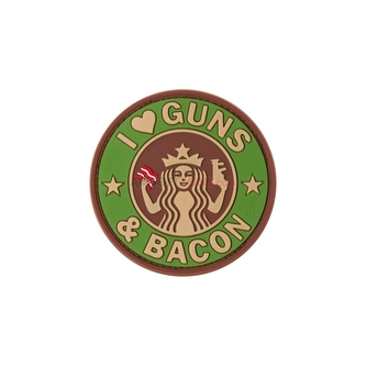 Gumová nášivka Jackets to Go nápis Guns and Bacon - multicam