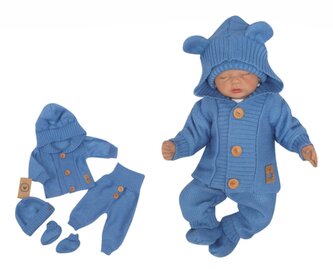 Z&Z 4-dílná kojenecká soupravička, kabátek, tepláčky, čepička a botičky - jeans, vel. 74; 74 (6-9m)