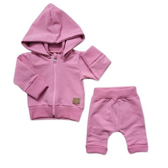 2-dílná bavlněná tepláková souprava s odepínací kapucí - růžová, vel. 62; 62 (2-3m)