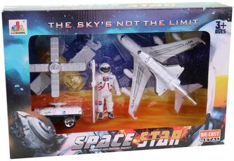 Vesmírný kovový herní set raketoplán s kosmonautem a doplňky 5ks