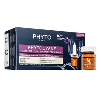 Vlasová kosmetika  v naší nabídce nese jména těch nejslavnějších kadeřnických značek. Vlasové kúry značky Phyto z kolekce Phyto Cyane byly vytvořeny pro slabé vlasy speciálně pro ženy. Tento kadeřnický zázrak má objem 12 x 5 ml.