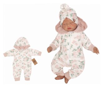 Z&Z Dětský teplákový overálek s kapucí, Květinka, růžová, vel. 68; 68 (3-6m)