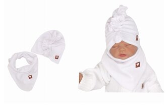 Z&Z Stylová dětská jarní/podzimní velurová čepice, turban s šátkem, bílá; 56-68 (0-6 m)