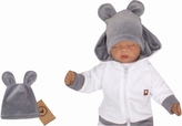 Z&Z Velurová, semišková čepička s oušky Teddy, šedá; 56/62 (0-3m)