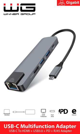 Type-C HUB/HDMI/RJ45/USB3.0/ (hliník) Type-C HUB/HDMI/RJ45/USB3.0/ (hliník)