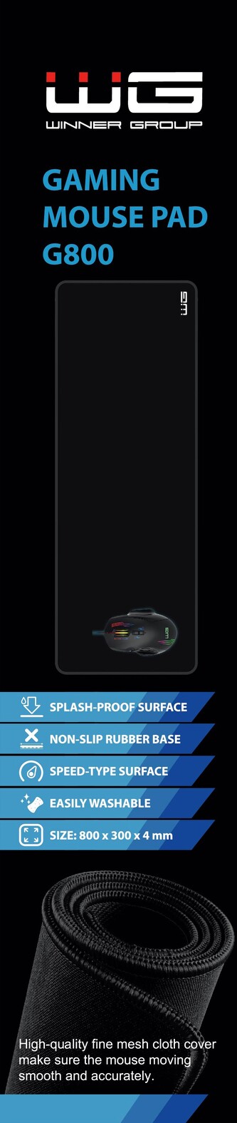 Herní podložka pod myš WG4 (800x300x4mm) (Černá)