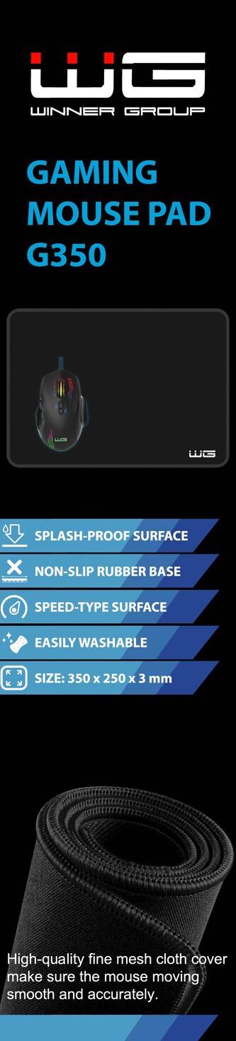 Herní podložka pod myš WG3 (350x250x3mm) (Černá)