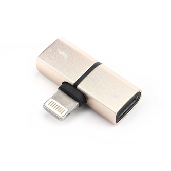 Adaptér SHORT HF/audio + nabíjení, Lightning na 1x Lightning 1x Jack 3,5mm, barva zlatá