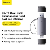 Čtečka paměťových karet Baseus Lite (WKQX060113) SD / microSD, USB + USB C, barva šedá