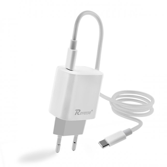 Cestovní nabíječ Reverse USB Typ C, PD 20W, kabel Typ C na Typ C, bílá