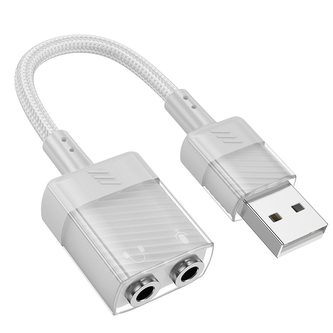 Adaptér HOCO (LS37) USB A na 2x Jack 3,5 mm (samice), barva šedá