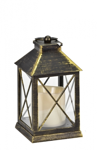 Plastová LED lucerna černá se zlatou patinou 20x10,5x10,5 cm
