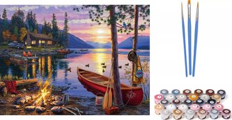 Norimpex Malování podle čísel: Táborák u jezera, plátno na rámu 40x50 cm