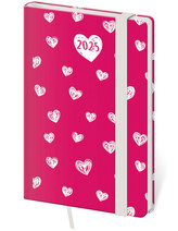 Diář 2025 Vario týdenní kapesní Hearts s gumičkou