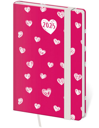 Diář 2025 Vario týdenní kapesní Hearts s gumičkou