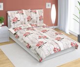 Povlečení krepové - Kvítek červená, béžová - 140x220, 70x90 cm