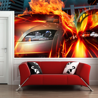Tapeta Auto v plamenech: 336x220 cm
