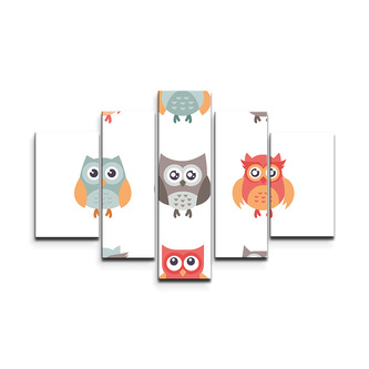 Obraz - 5-dílný Sovy: 125x90 cm