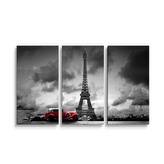 Obraz - 3-dílný Eiffelova věž a červené auto: 120x80 cm