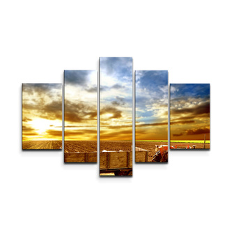 Obraz - 5-dílný Traktor s vlečkou: 125x90 cm