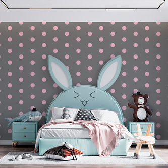 Tapeta Růžové puntíky na šedé: 336x220 cm