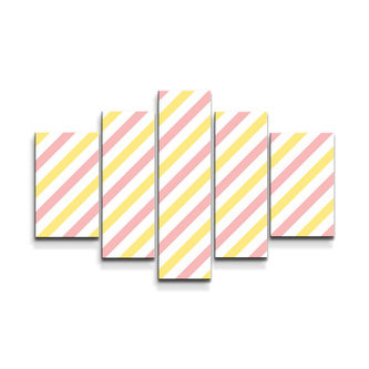 Obraz - 5-dílný Růžové a žluté pruhy: 125x90 cm