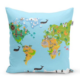 Polštář Zvířecí mapa světa: 40x40 cm