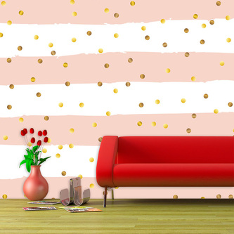 Tapeta Pruhy a zlaté tečky: 336x220 cm Tapeta Pruhy a zlaté tečky: 336x220 cm