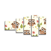 Obraz - 5-dílný Sovy: 100x60 cm