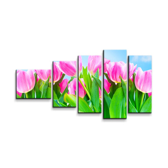 Obraz - 5-dílný Růžové tulipány: 100x60 cm Obraz - 5-dílný Růžové tulipány: 100x60 cm