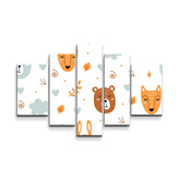 Obraz - 5-dílný Medvěd a liška: 125x90 cm