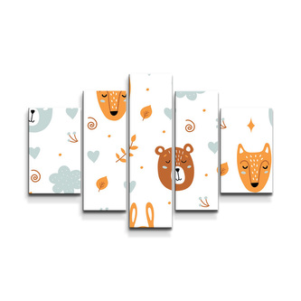 Obraz - 5-dílný Medvěd a liška: 125x90 cm