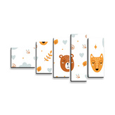 Obraz - 5-dílný Medvěd a liška: 100x60 cm