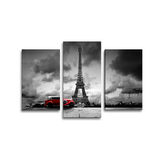 Obraz - 3-dílný Eiffelova věž a červené auto: 75x50 cm