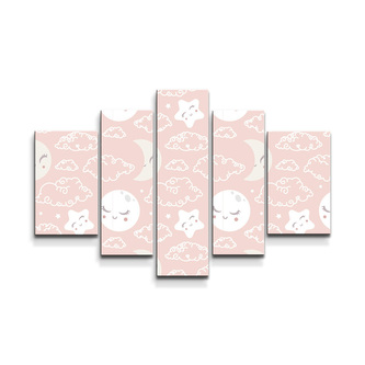 Obraz - 5-dílný Mráčky a měsíc: 125x90 cm