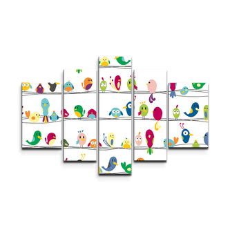 Obraz - 5-dílný Ptáčci: 125x90 cm