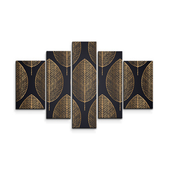 Obraz - 5-dílný Zlaté listy: 125x90 cm