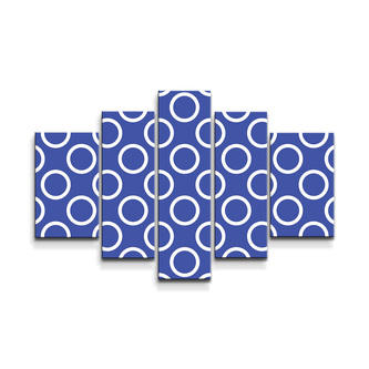 Obraz - 5-dílný Bílé kruhy na modré: 125x90 cm