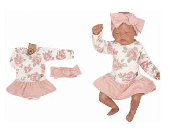 Z&Z 2-dílná sada sukničkobody s květy + čelenka - starorůžová, vel. 68; 68 (3-6m)