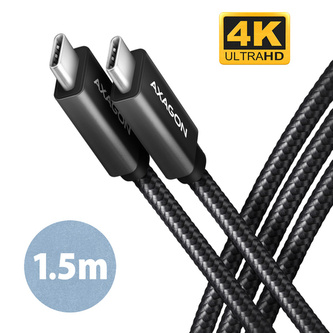 AXAGON BUCM32-CM15AB, SPEED+ kabel USB-C  USB-C, 1.5m, USB 20Gbps, PD 100W 5A, 4K HD, ALU, oplet, černý