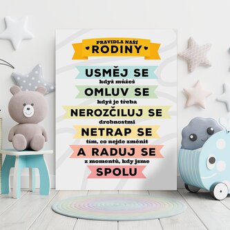 Dárková cedulka Pravidla naší rodiny: 30x40 cm