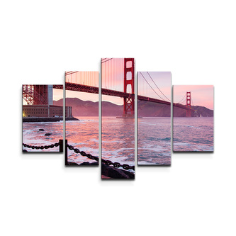 Obraz - 5-dílný Golden Gate: 125x90 cm