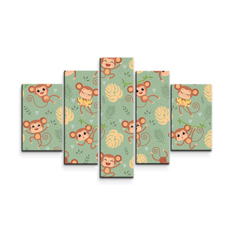 Obraz - 5-dílný Roztomilé opičky: 125x90 cm
