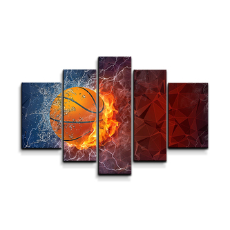 Obraz - 5-dílný Basketbalový míč: 125x90 cm