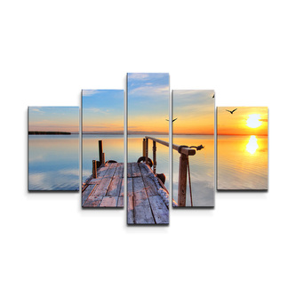Obraz - 5-dílný Molo a racci: 125x90 cm