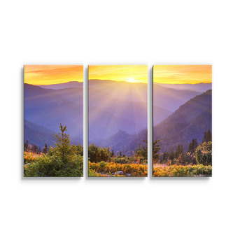 Obraz - 3-dílný Západ slunce nad lesem: 120x80 cm