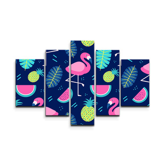 Obraz - 5-dílný Růžoví plameňáci: 125x90 cm